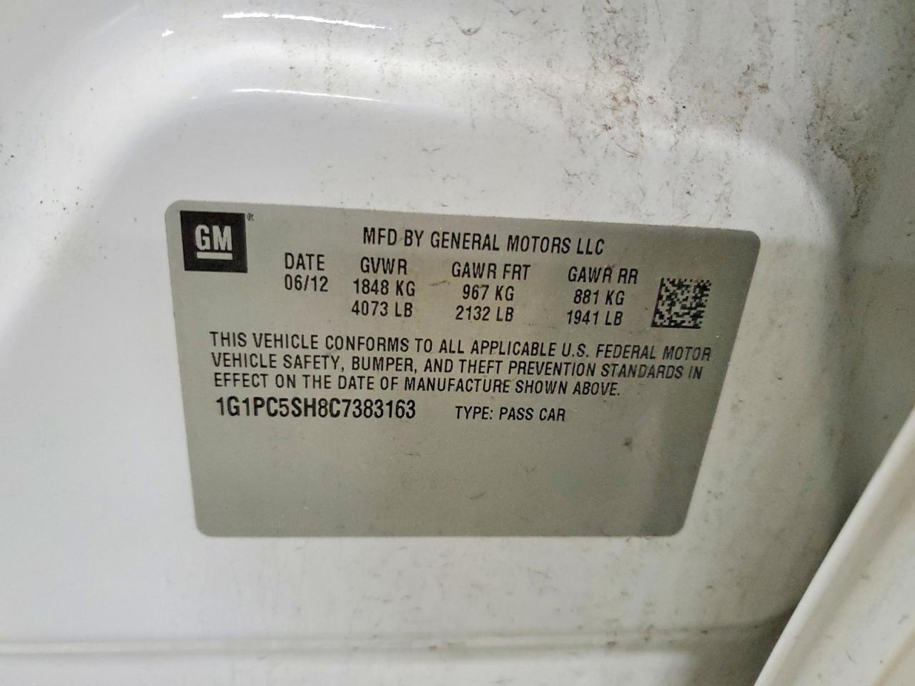 2012 Chevrolet Cruze Ls Белый vin: 1G1PC5SH8C7383163