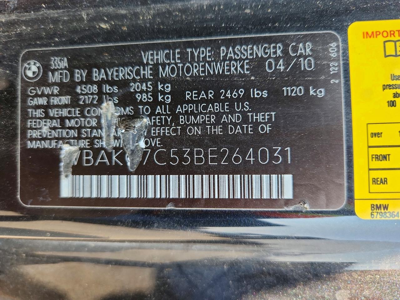 2011 Bmw 335 I Black vin: WBAKG7C53BE264031