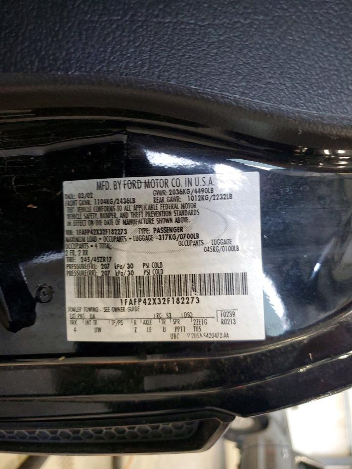 2002 Ford Mustang Gt Black vin: 1FAFP42X32F182273