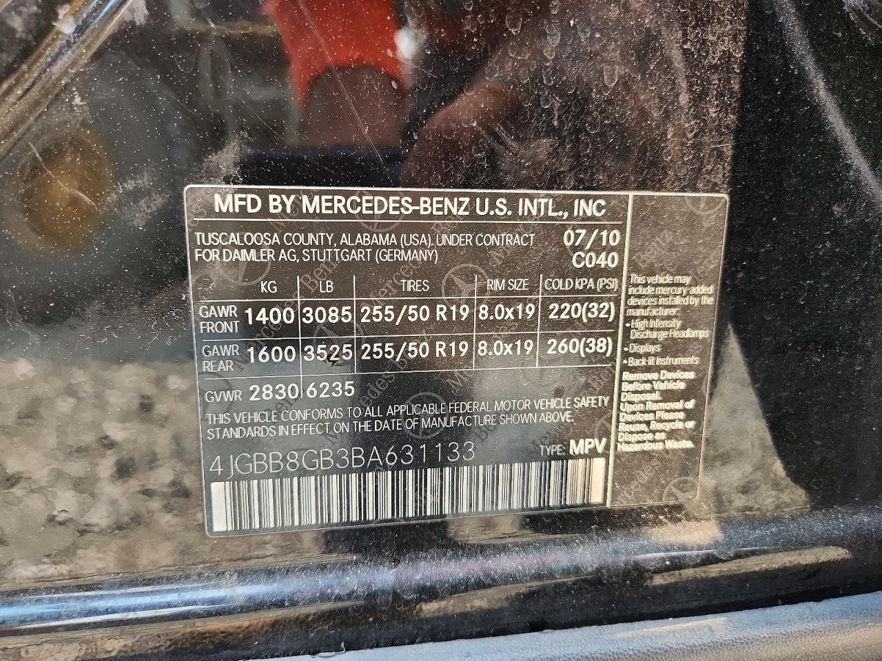 2011 Mercedes-benz Ml 350 4matic Black vin: 4JGBB8GB3BA631133