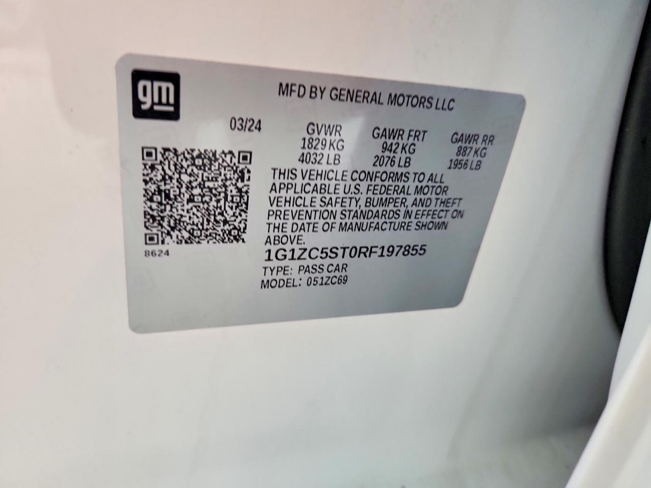 2024 Chevrolet Malibu Ls White vin: 1G1ZC5ST0RF197855
