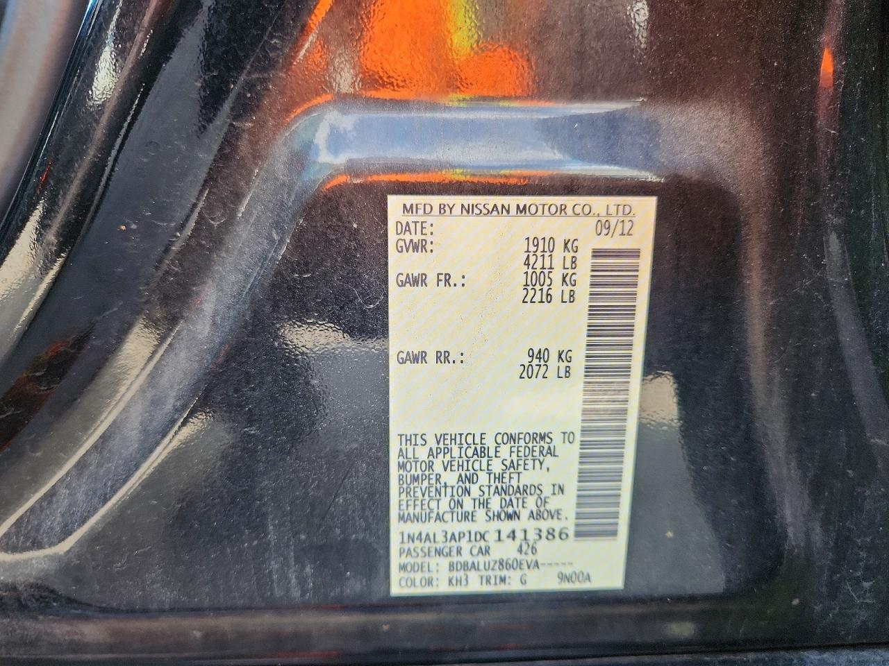 2013 Nissan Altima 2.5 Black vin: 1N4AL3AP1DC141386