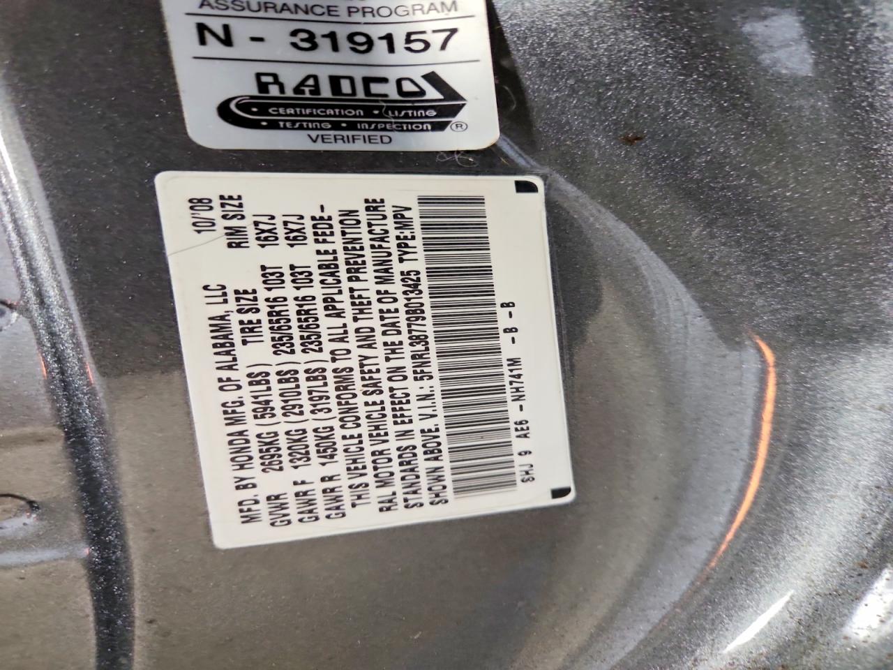 2009 Honda Odyssey Exl Gray vin: 5FNRL38779B013425