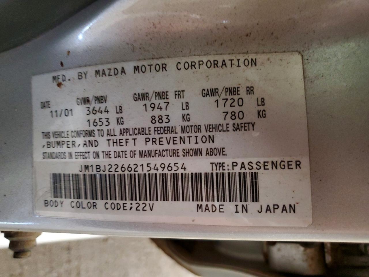 2002 Mazda Protege Dx Silver vin: JM1BJ226621549654