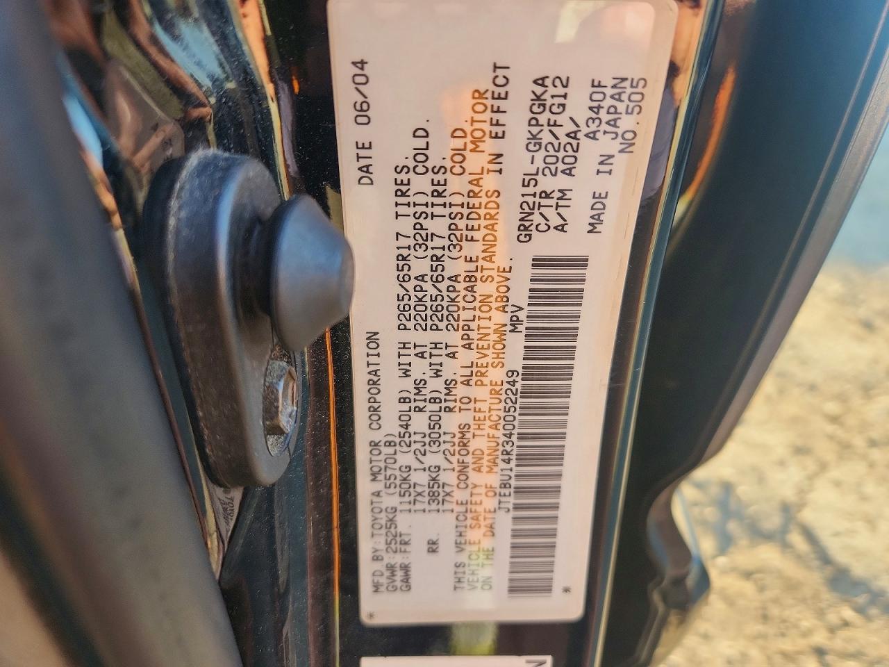 2004 Toyota 4runner Sr5 Black vin: JTEBU14R340052249