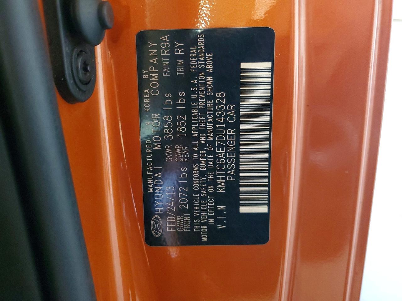2013 Hyundai Veloster Turbo Orange vin: KMHTC6AE7DU143328