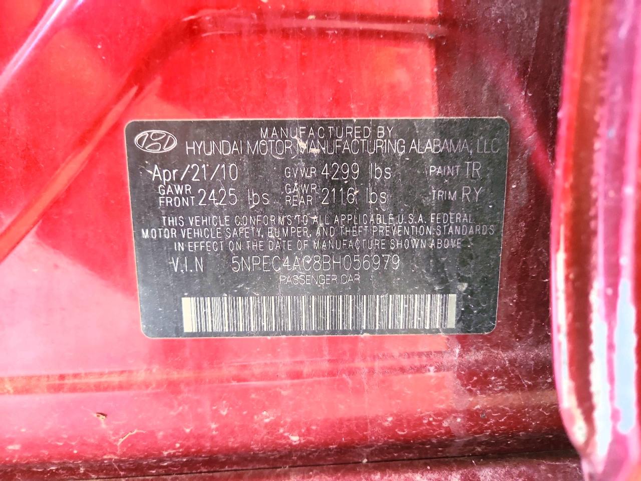 2011 Hyundai Sonata Se Red vin: 5NPEC4AC8BH056979