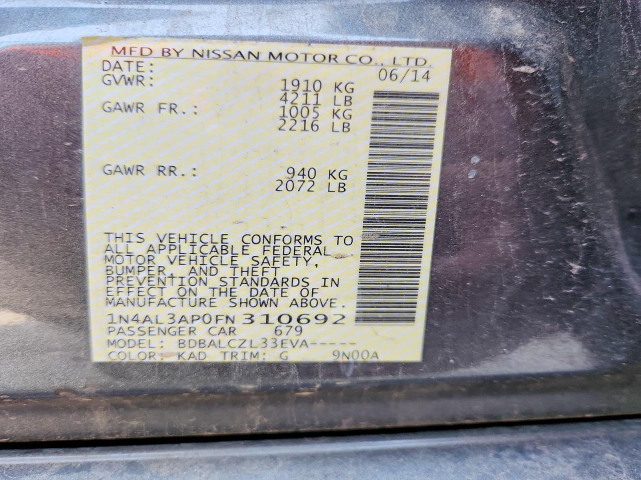 2015 Nissan Altima 2.5 S Gray vin: 1N4AL3AP0FN310692