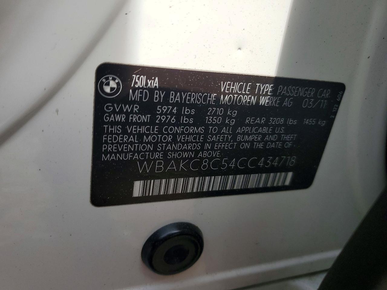 2012 Bmw 750 Lxi Two Tone vin: WBAKC8C54CC434718