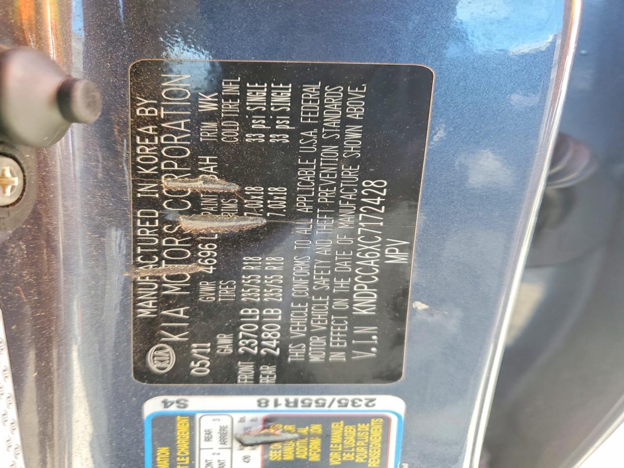 2012 Kia Sportage Sx Blue vin: KNDPCCA6XC7172428