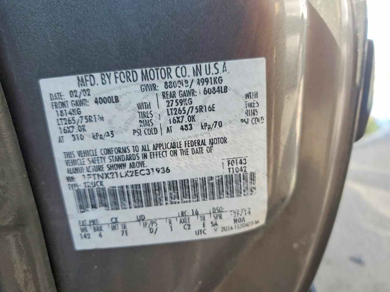 2002 Ford F250 Super Duty Gray vin: 1FTNX21LX2EC31936