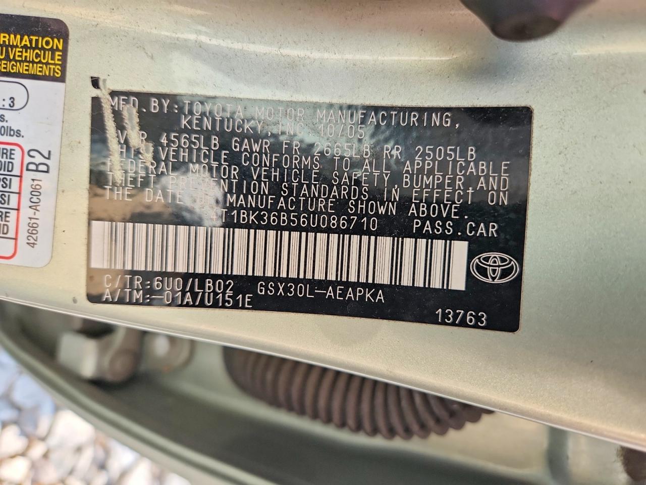2006 Toyota Avalon Limited Green vin: 4T1BK36B56U086710