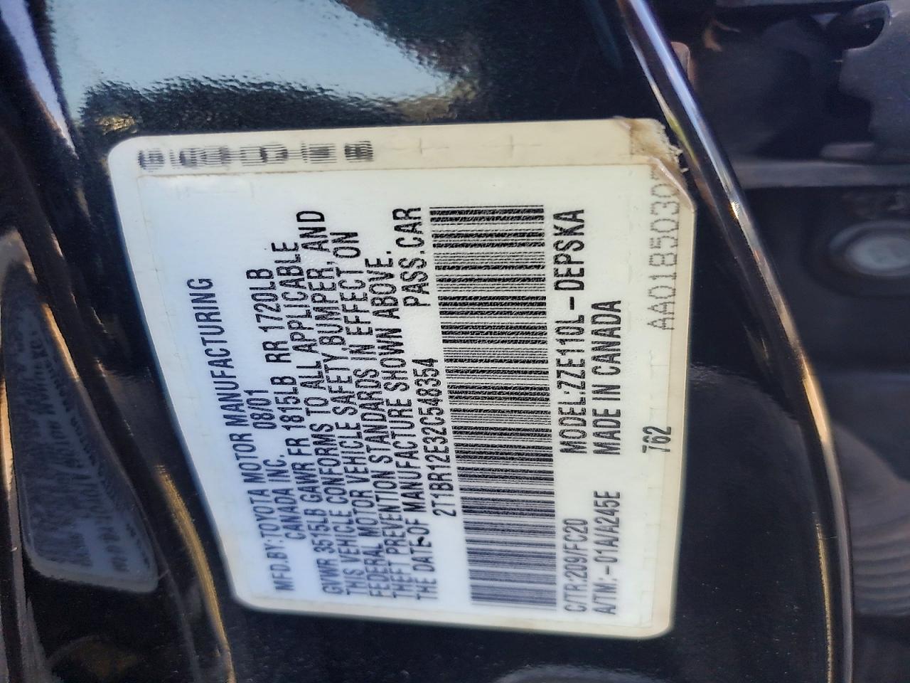 2002 Toyota Corolla S Black vin: 2T1BR12E32C548354