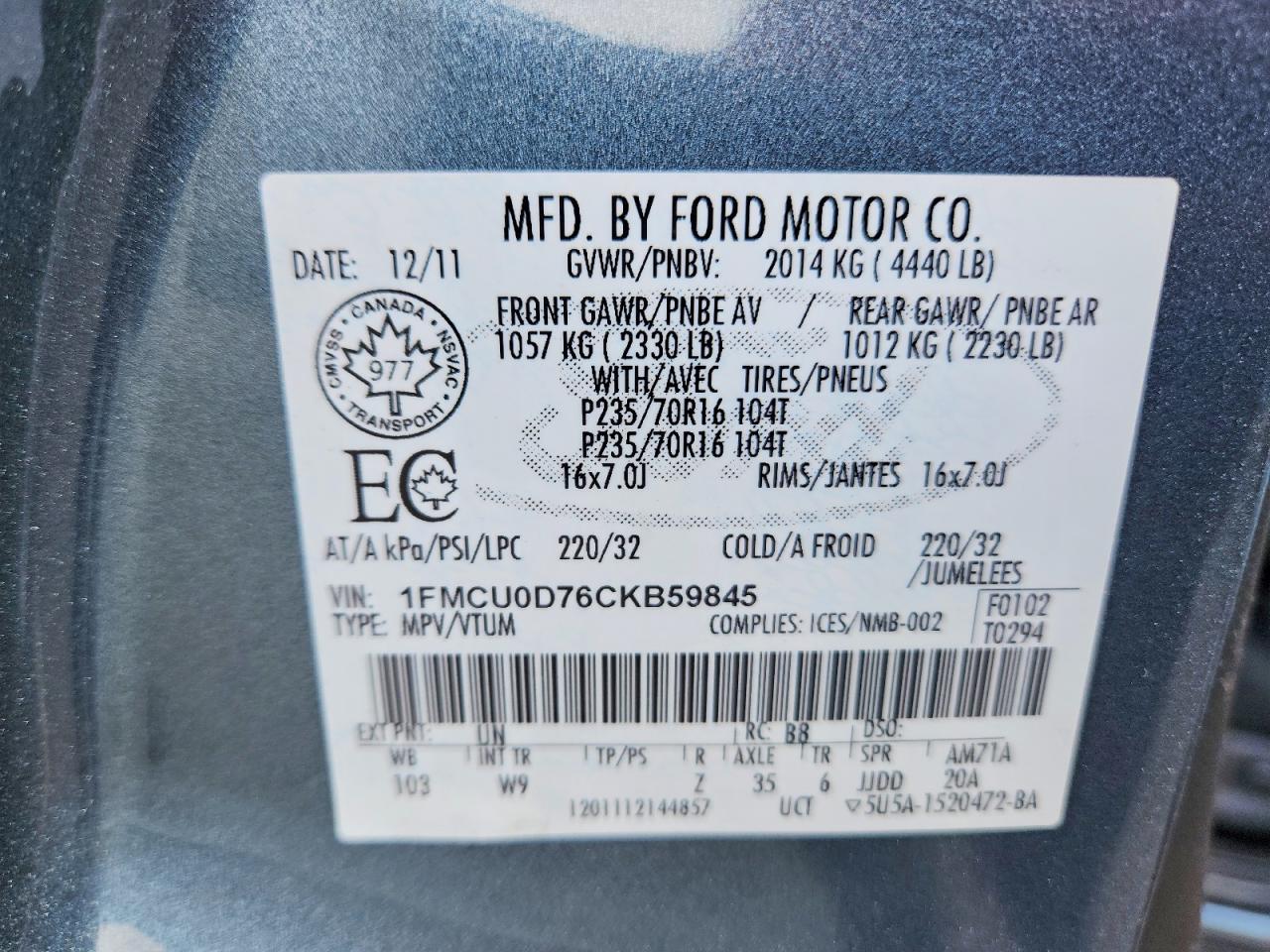 2012 Ford Escape Xlt Blue vin: 1FMCU0D76CKB59845