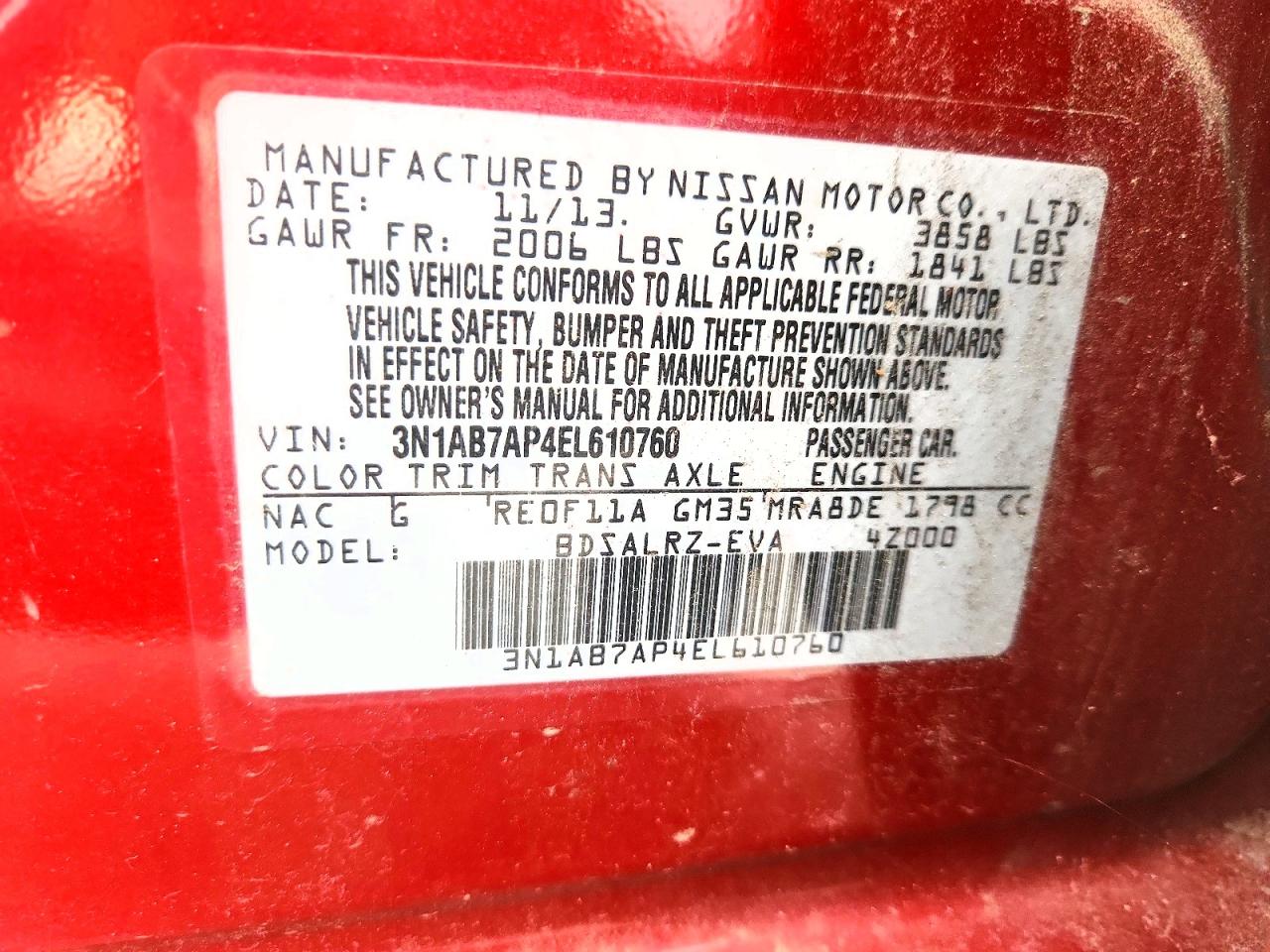 2014 Nissan Sentra Sr Red vin: 3N1AB7AP4EL610760