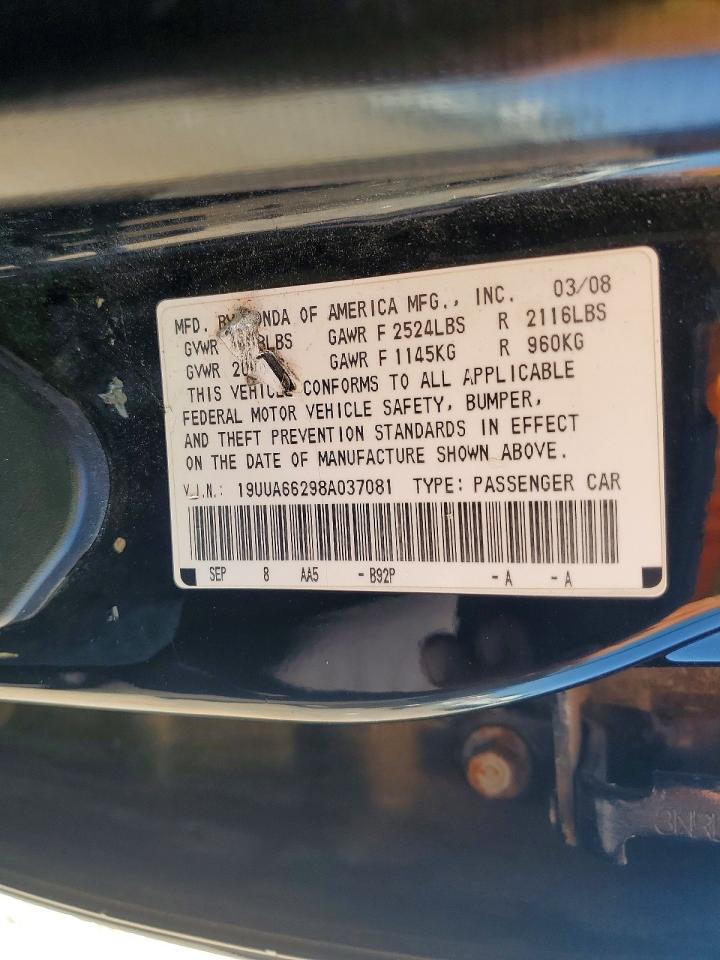 2008 Acura Tl Black vin: 19UUA66298A037081