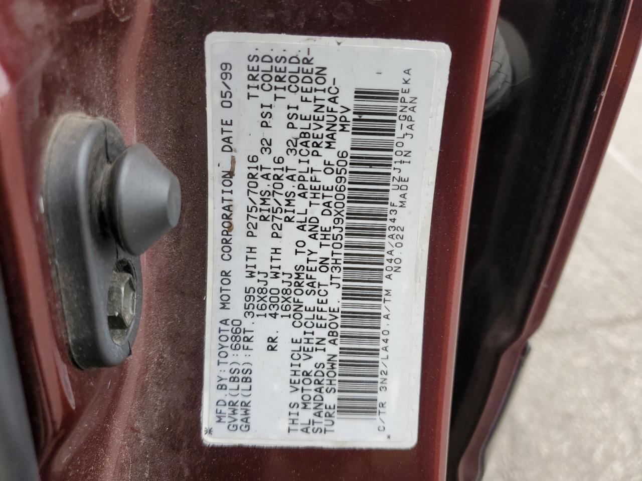 1999 Toyota Land Cruiser Burgundy vin: JT3HT05J9X0069506