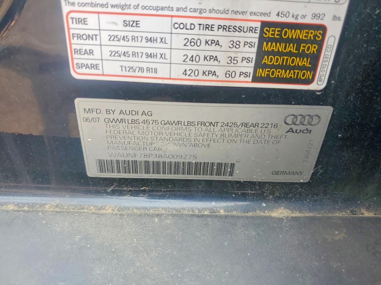 2008 Audi A3 2.0 Premium Blue vin: WAUNF78P38A009275