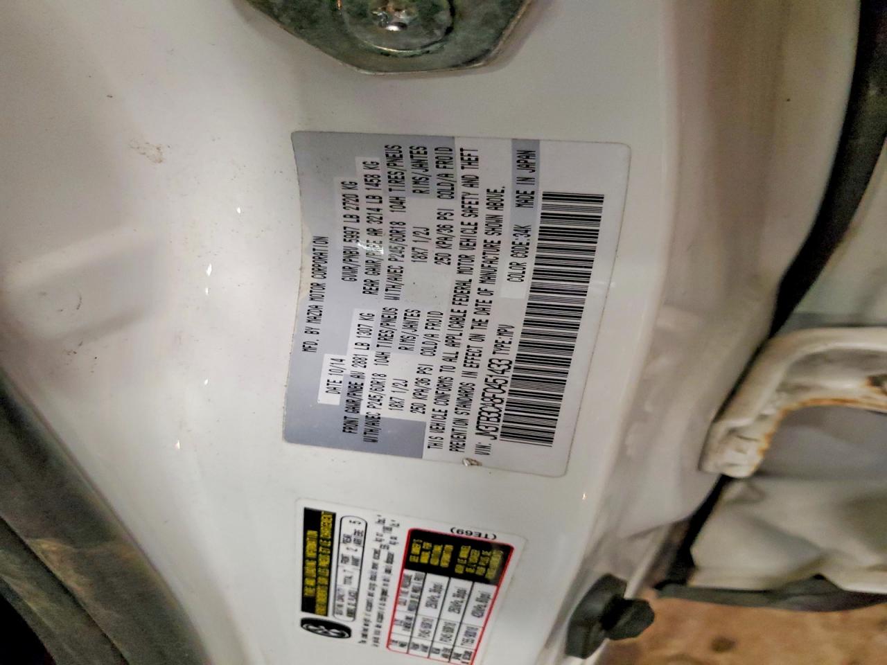 2015 Mazda Cx-9 Touring White vin: JM3TB3CA8F0451433