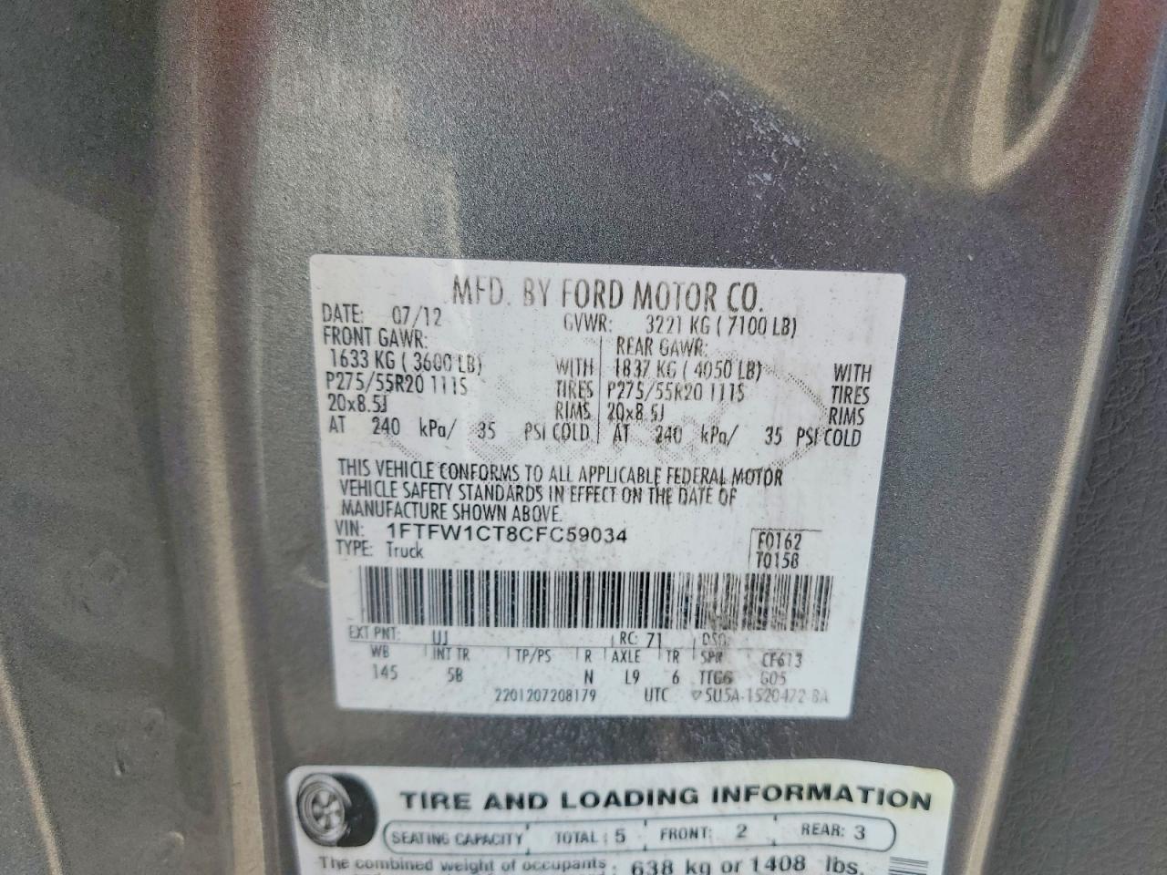 2012 Ford F150 Supercrew Gray vin: 1FTFW1CT8CFC59034