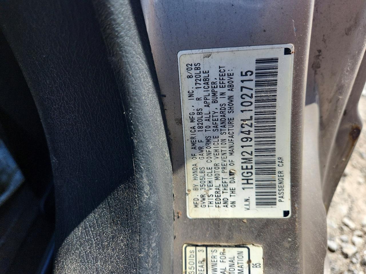 2002 Honda Civic Ex Silver vin: 1HGEM21942L102715