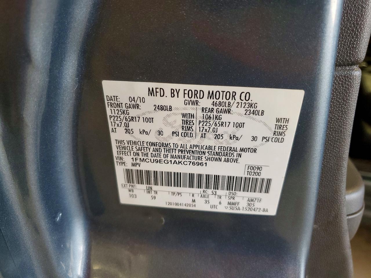 2010 Ford Escape Limited Blue vin: 1FMCU9EG1AKC76961