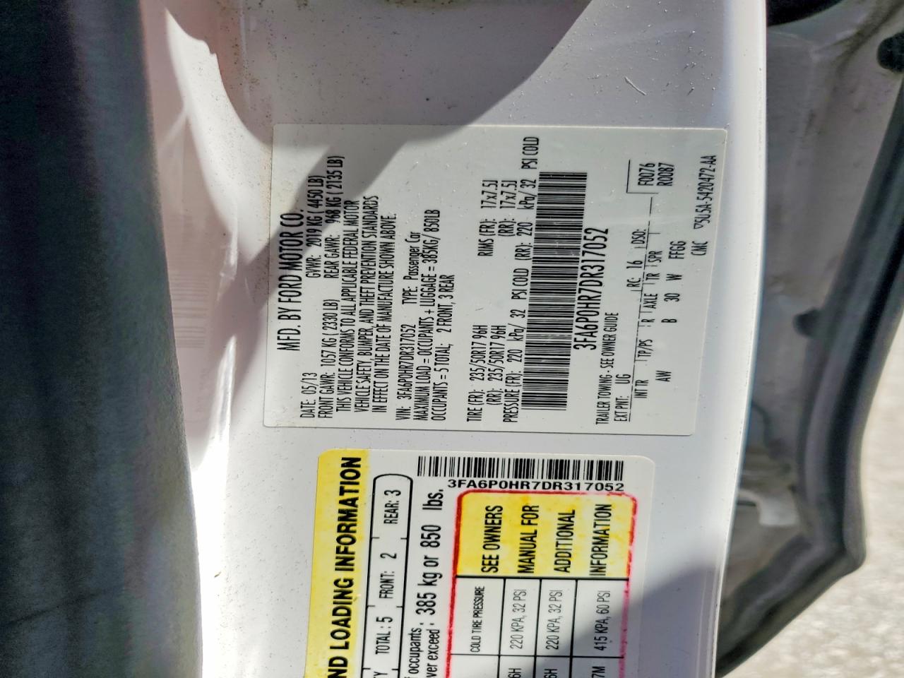 2013 Ford Fusion Se White vin: 3FA6P0HR7DR317052