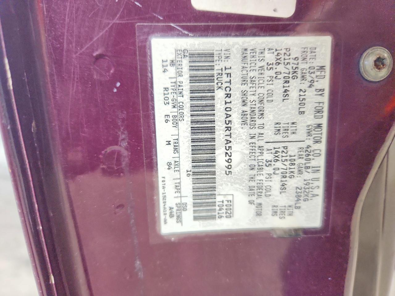 1994 Ford Ranger Purple vin: 1FTCR10A5RTA52995