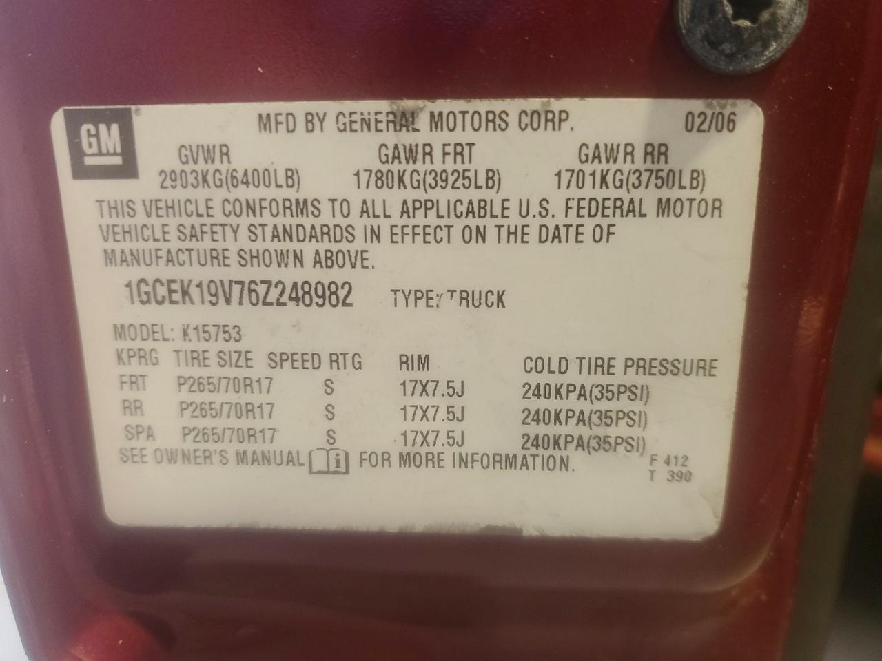 2006 Chevrolet Silverado K1500 Red vin: 1GCEK19V76Z248982