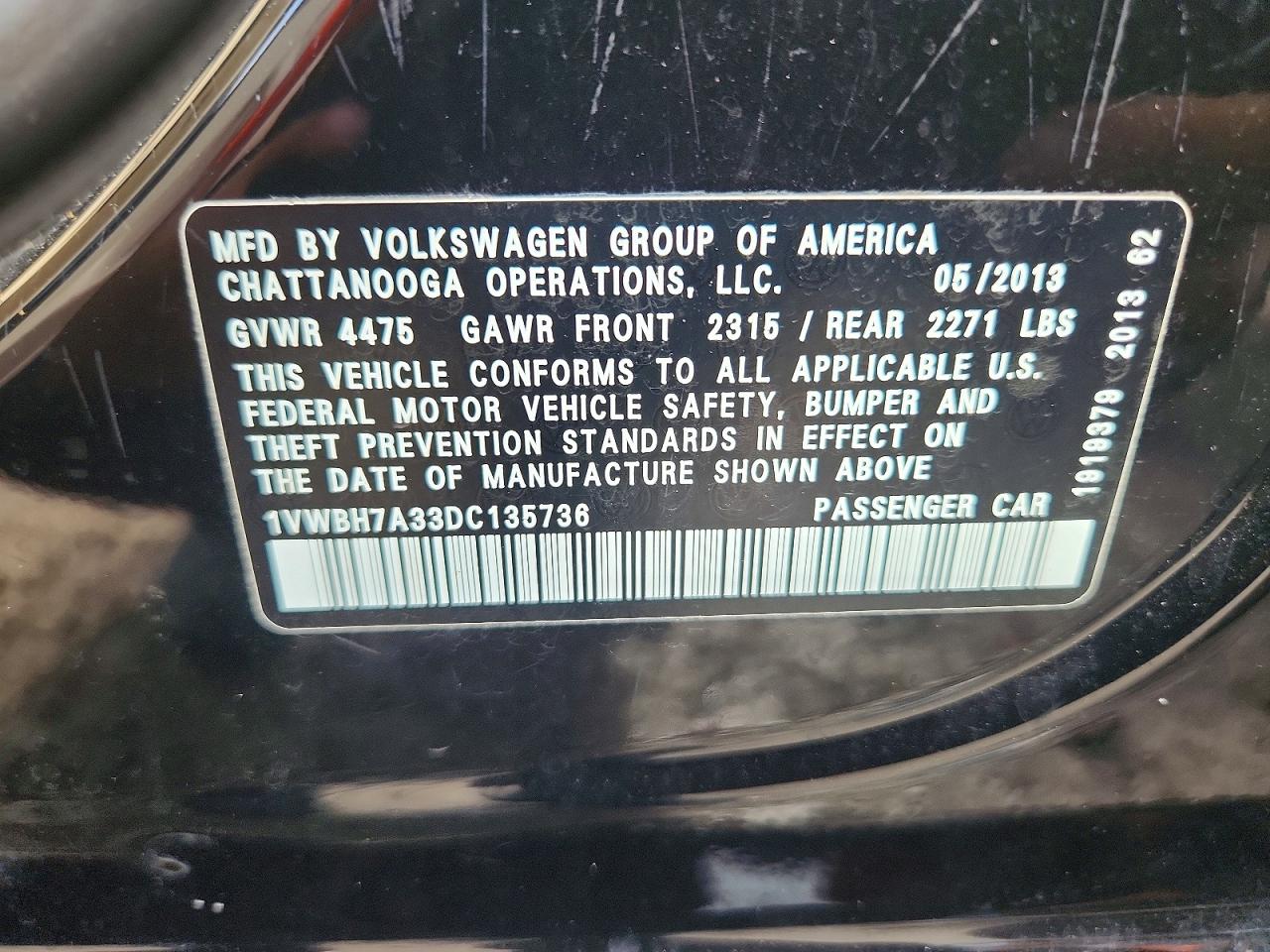 2013 Volkswagen Passat Se Black vin: 1VWBH7A33DC135736