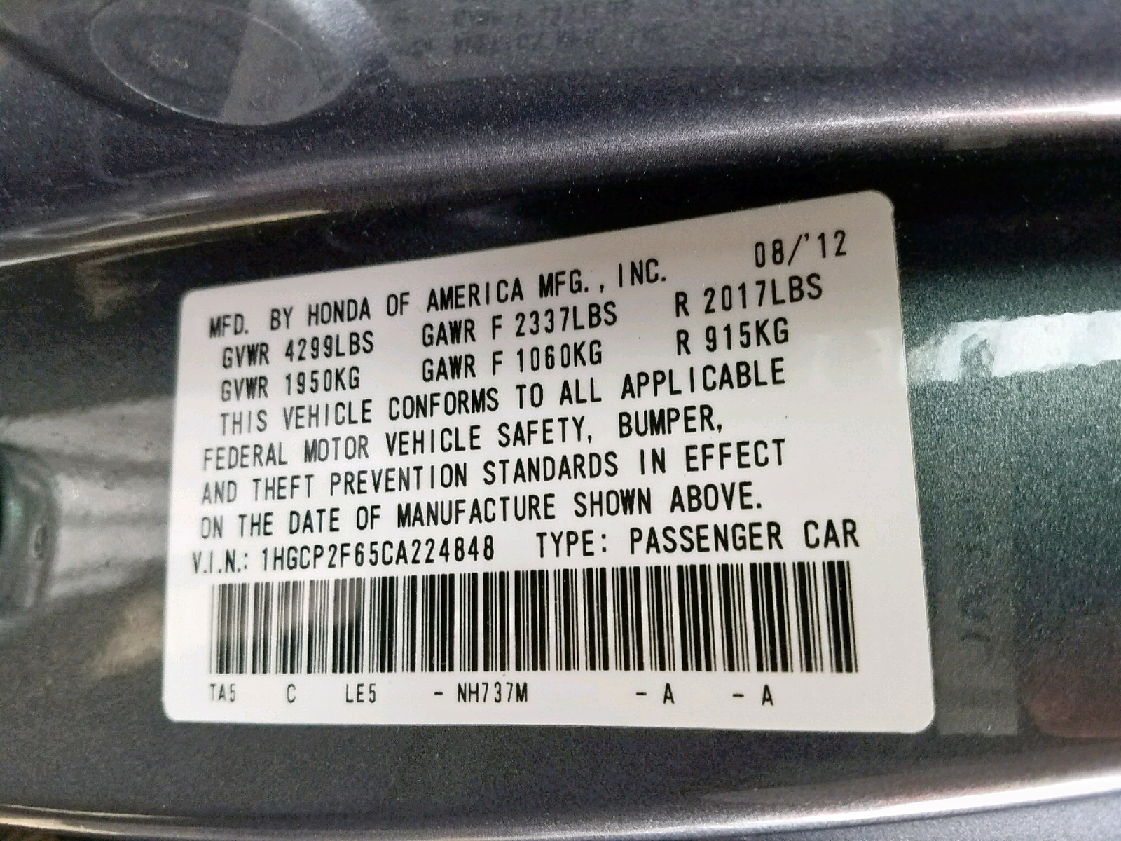 2012 Honda Accord Se Gray vin: 1HGCP2F65CA224848
