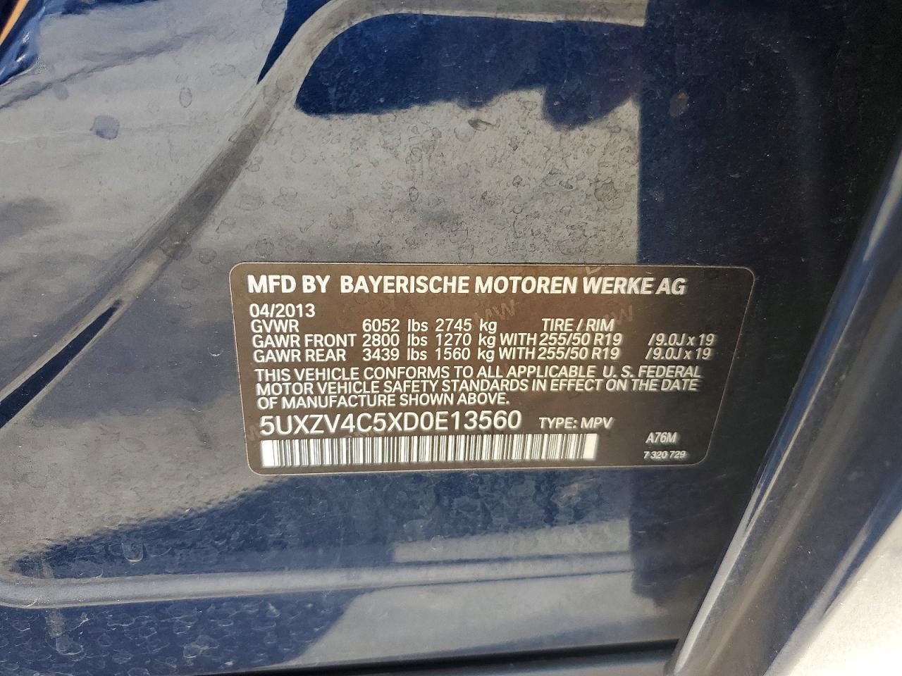 2013 Bmw X5 Xdrive35i Blue vin: 5UXZV4C5XD0E13560