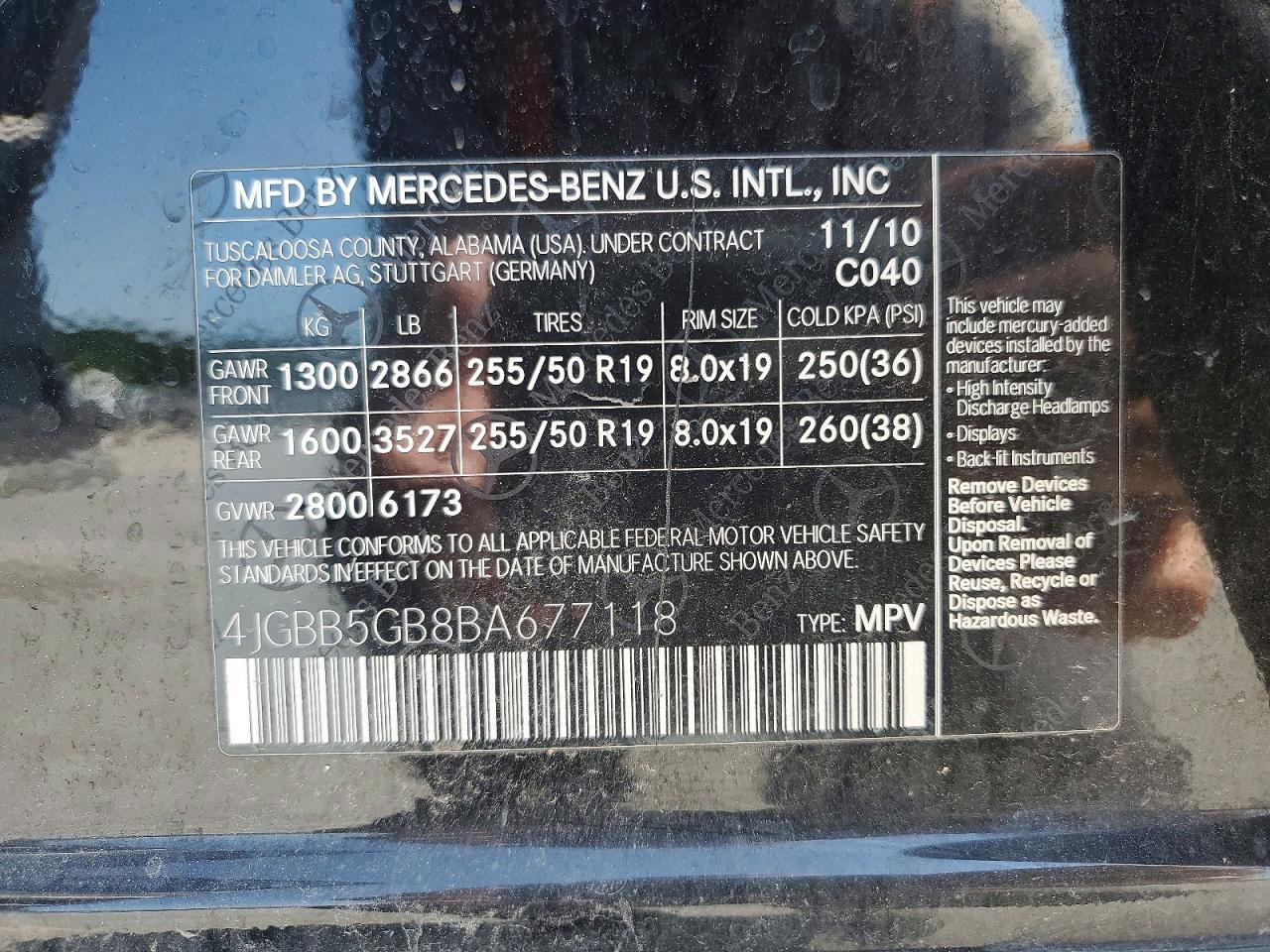 2011 Mercedes-benz Ml 350 Black vin: 4JGBB5GB8BA677118