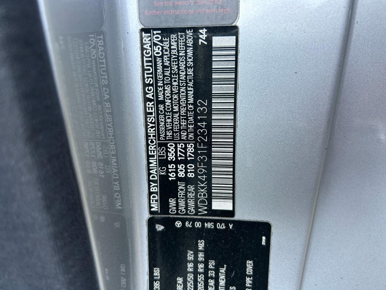 2001 Mercedes-benz Slk 230 Kompressor Gray vin: WDBKK49F31F234132