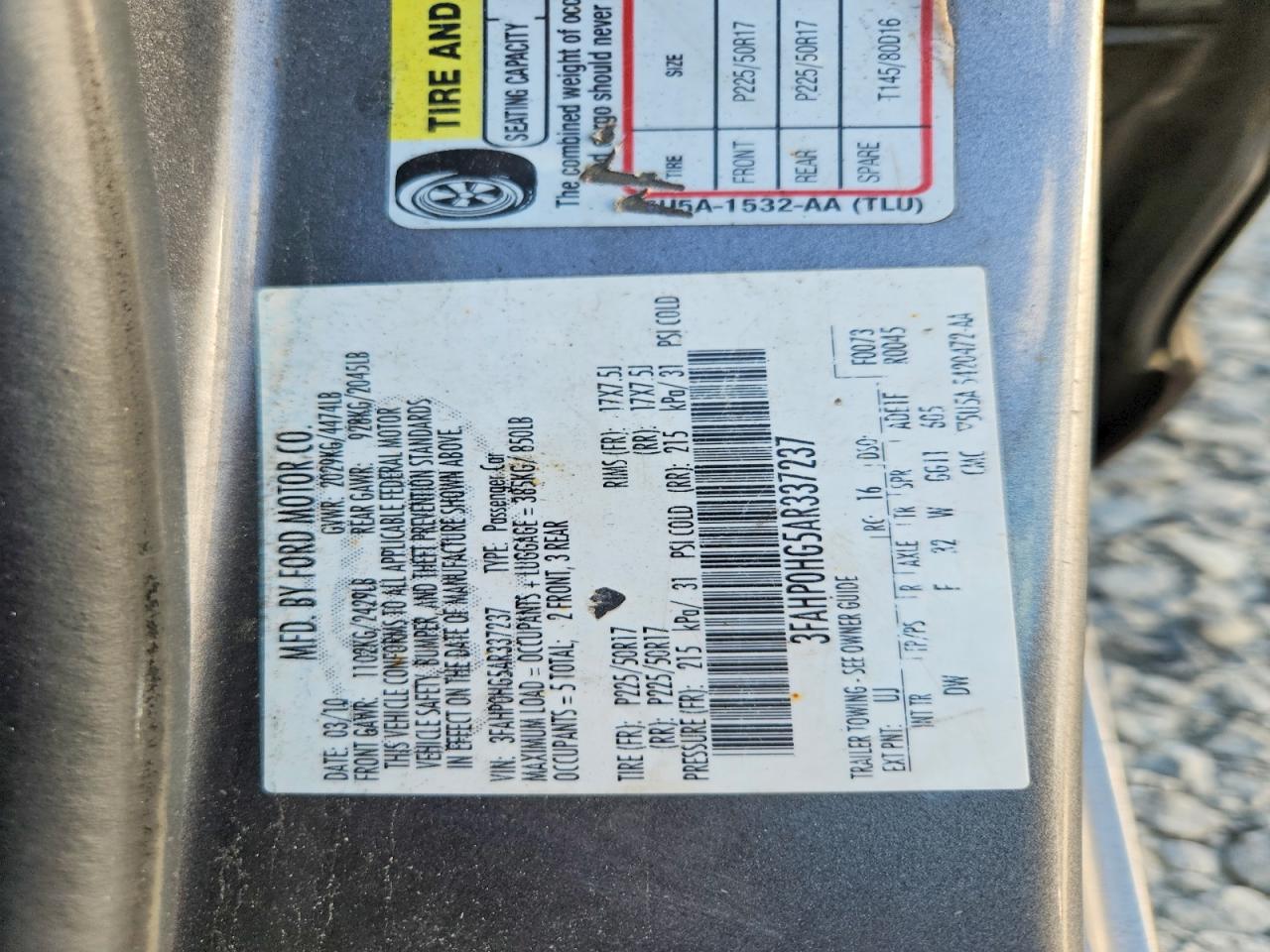 2010 Ford Fusion Se Silver vin: 3FAHP0HG5AR337237