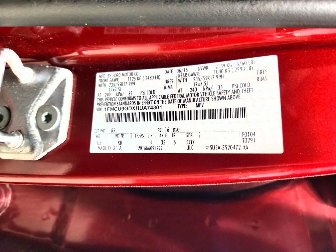 2017 Ford Escape Se Red vin: 1FMCU9GDXHUA74301