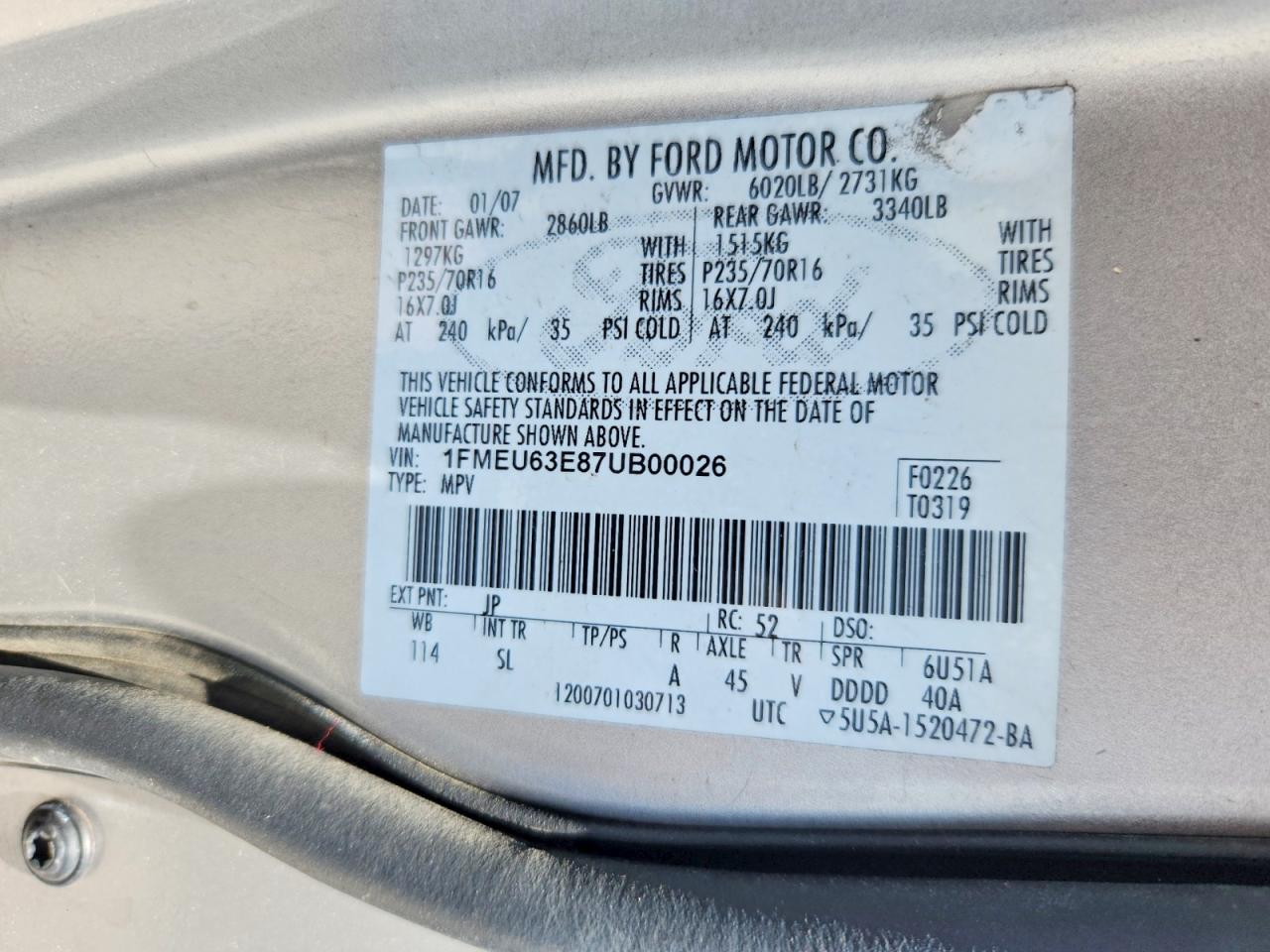 2007 Ford Explorer Xlt Silver vin: 1FMEU63E87UB00026