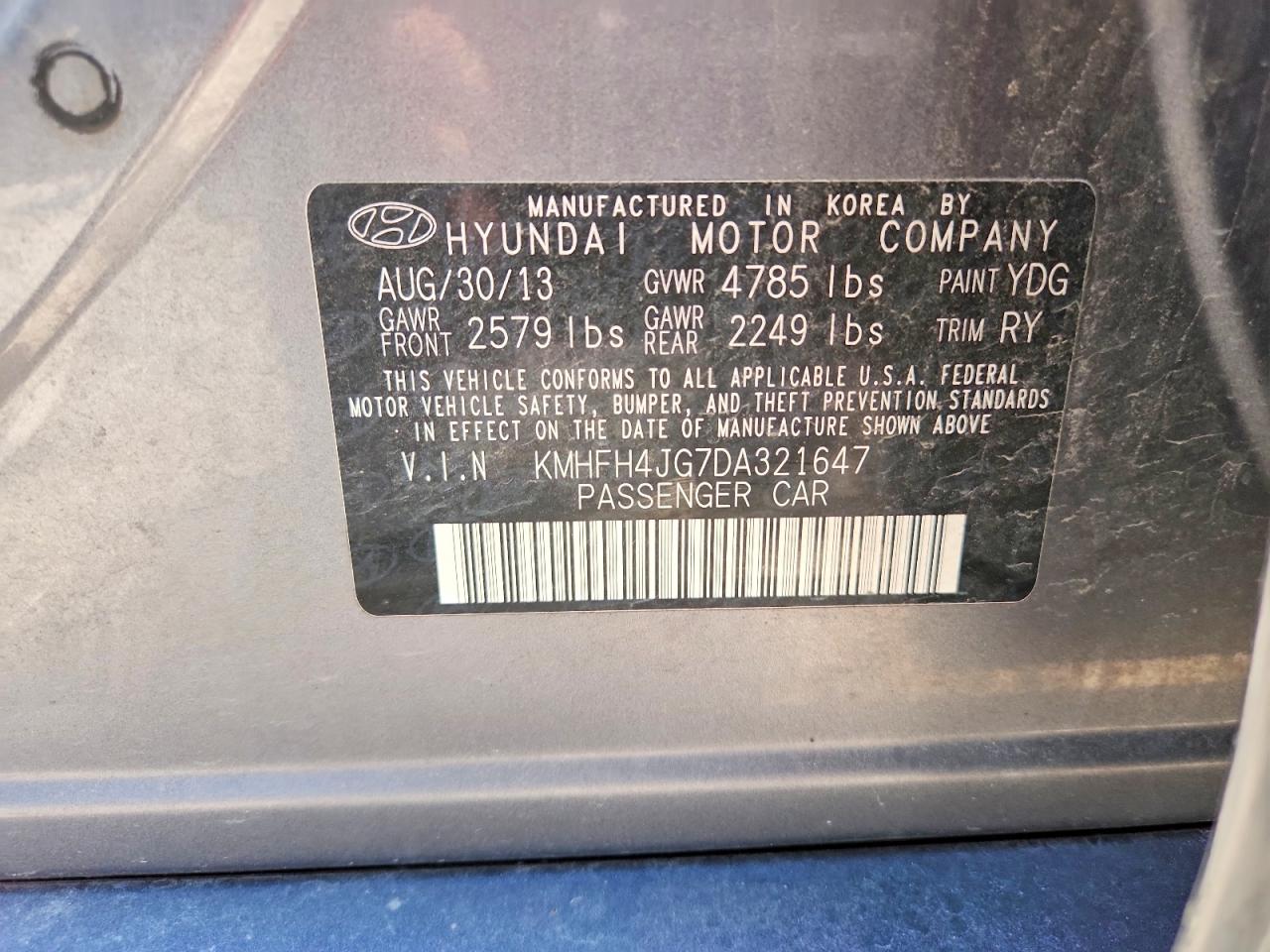 2013 Hyundai Azera Base Gray vin: KMHFH4JG7DA321647