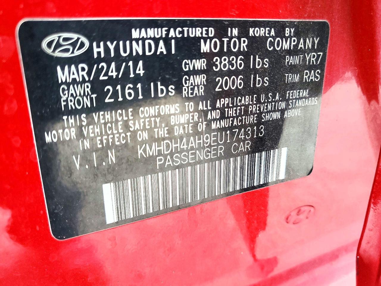 2014 Hyundai Elantra Sport Red vin: KMHDH4AH9EU174313