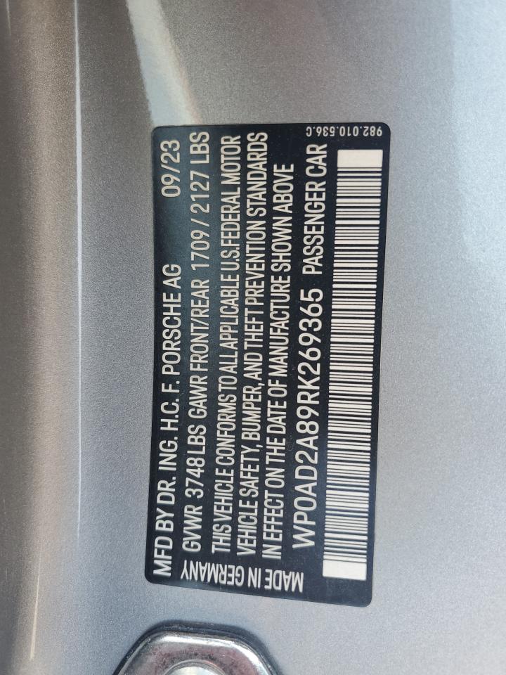 2024 Porsche Cayman Gts Silver vin: WP0AD2A89RK269365