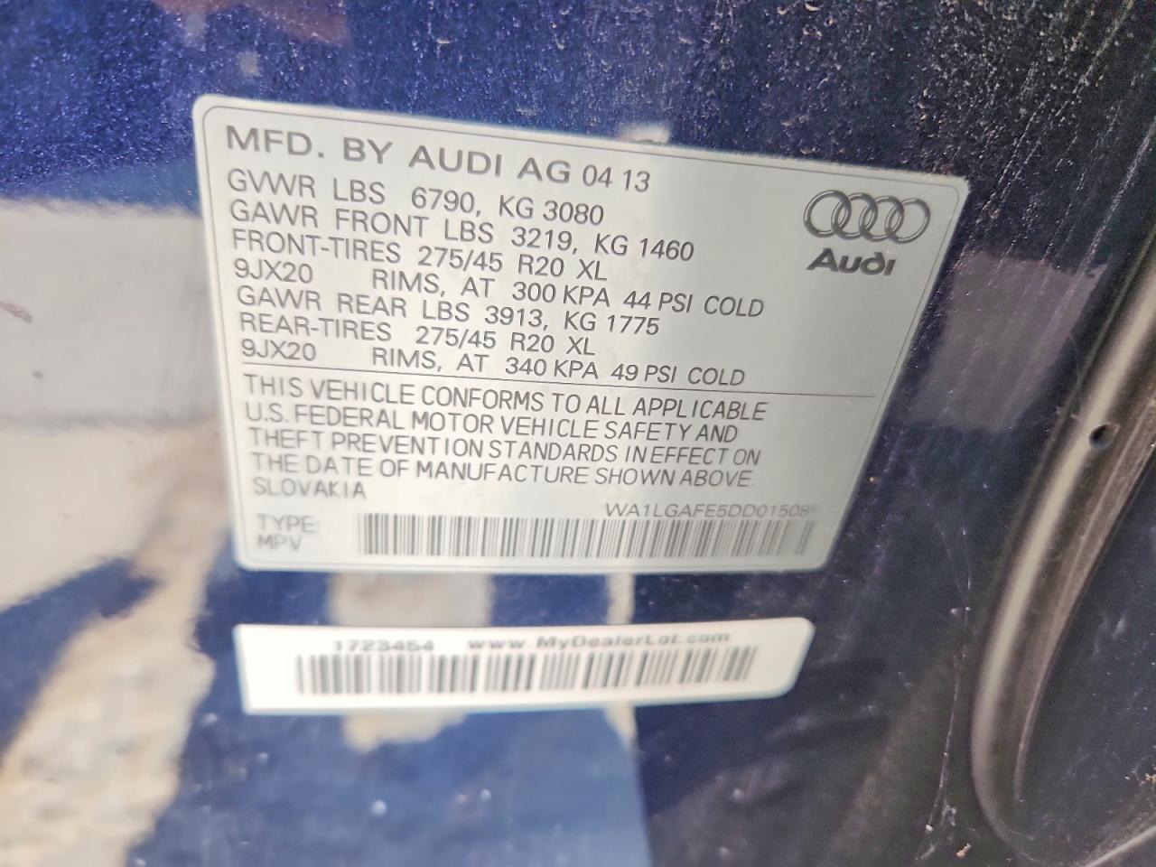 2013 Audi Q7 Premium Plus Blue vin: WA1LGAFE5DD015085