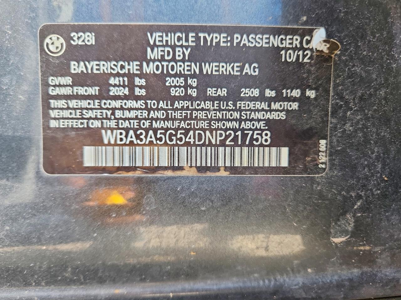 2013 Bmw 328 I Gray vin: WBA3A5G54DNP21758