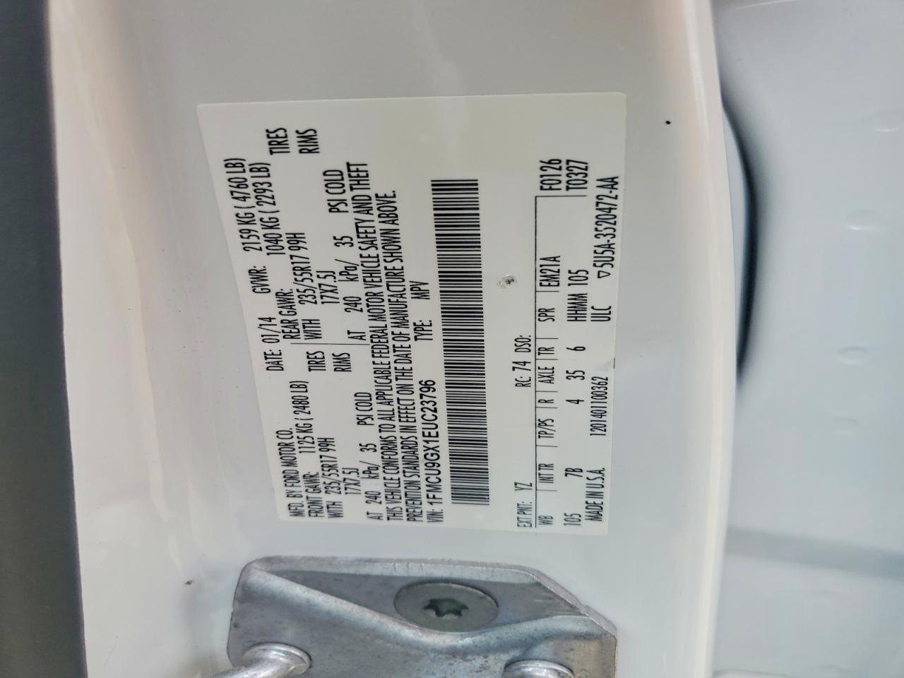 2014 Ford Escape Se Белый vin: 1FMCU9GX1EUC23796