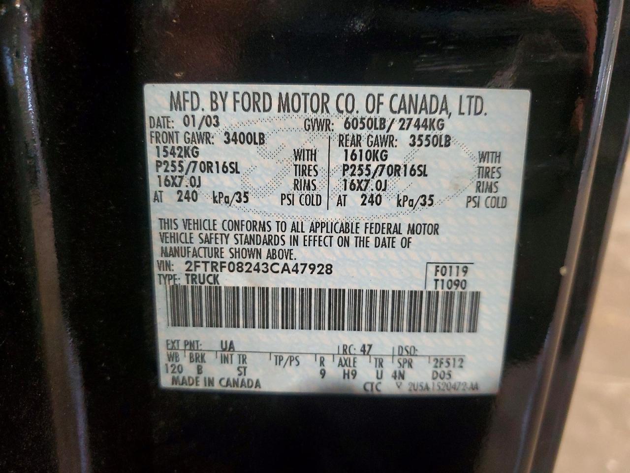 2003 Ford F150 Черный vin: 2FTRF08243CA47928
