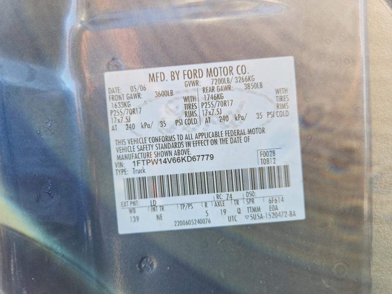 2006 Ford F150 Supercrew Blue vin: 1FTPW14V66KD67779