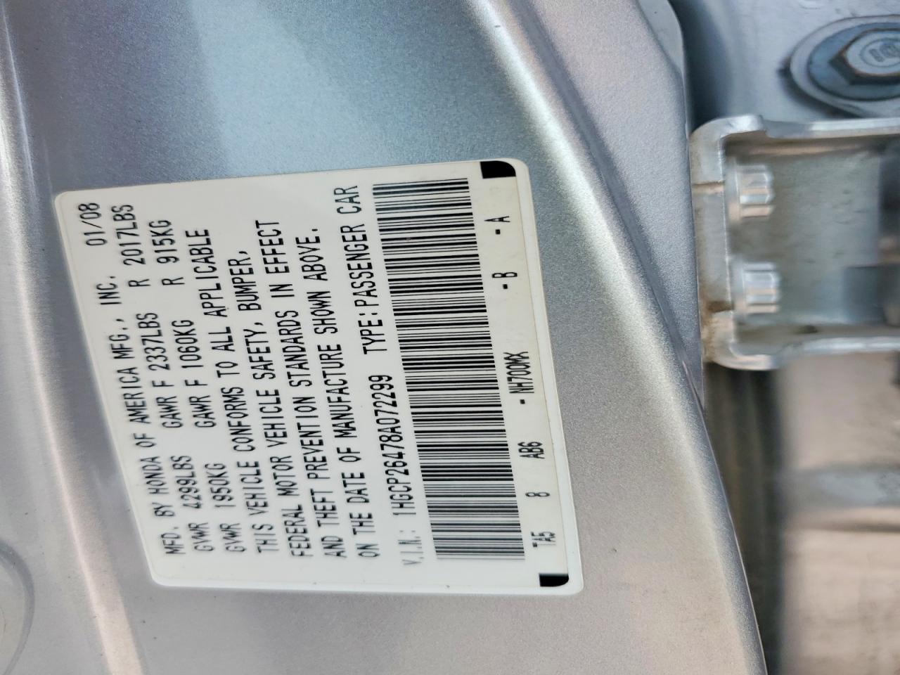 2008 Honda Accord Lxp Silver vin: 1HGCP26478A072299