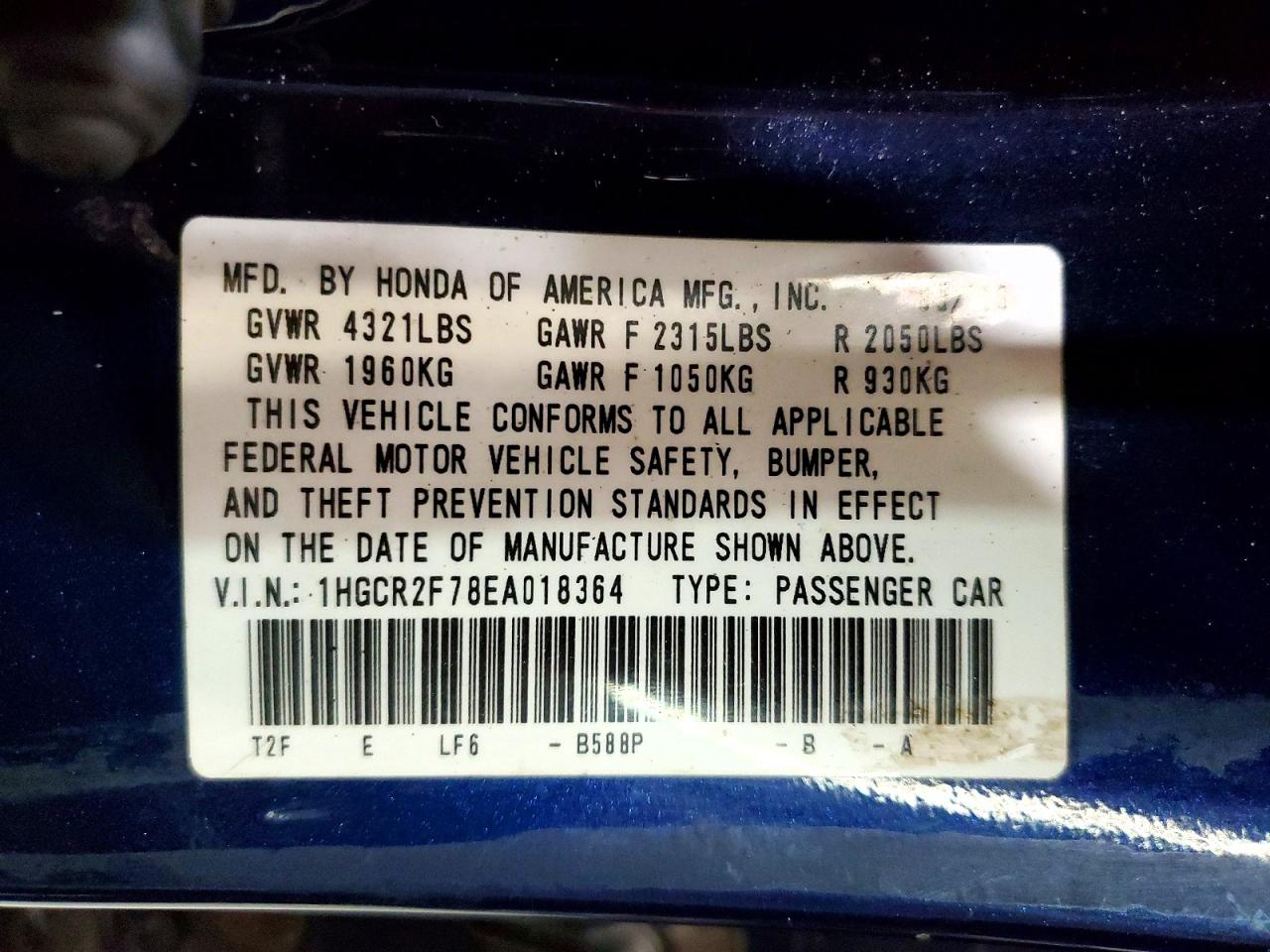 2014 Honda Accord Ex Синий vin: 1HGCR2F78EA018364