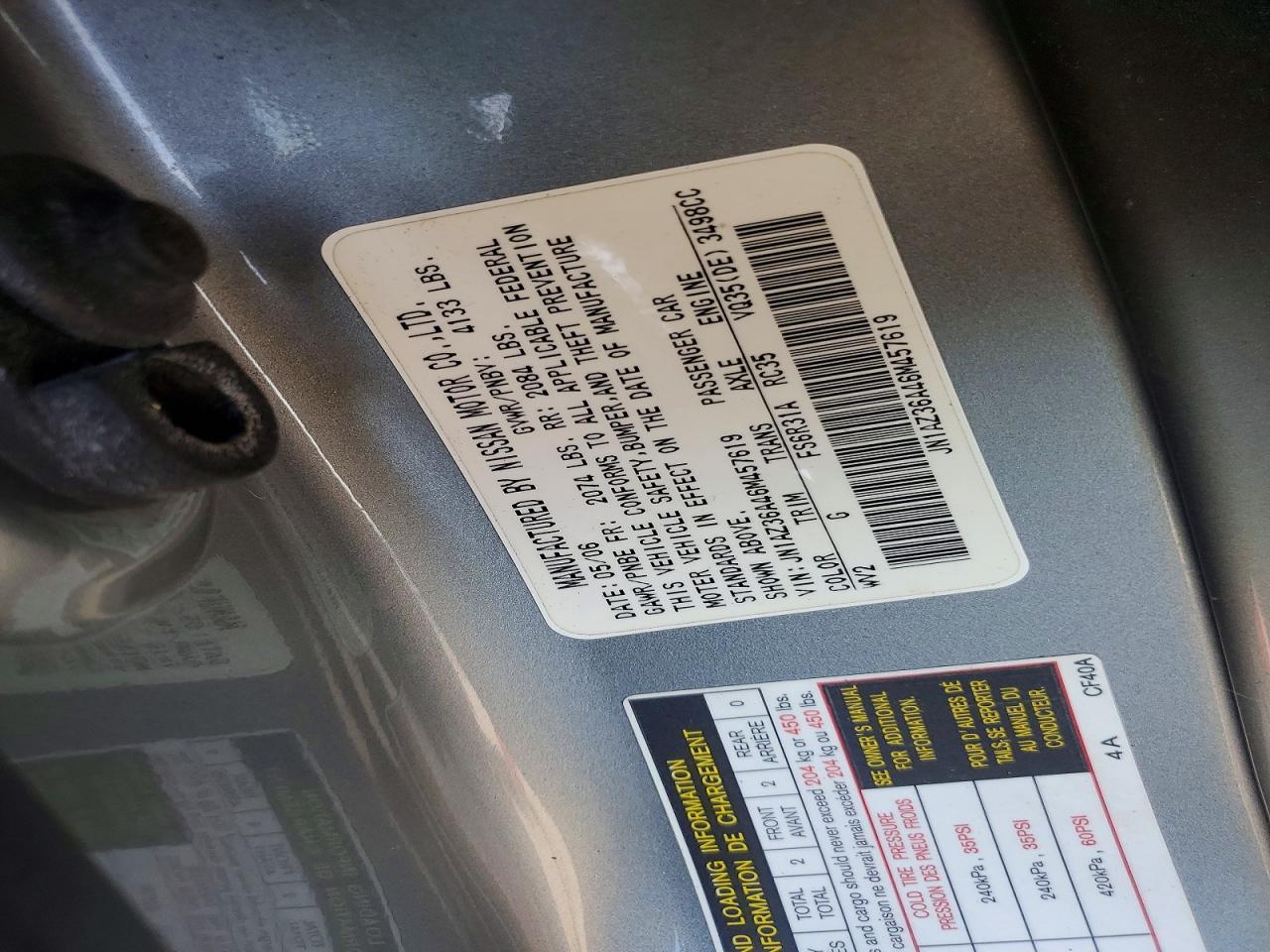 2006 Nissan 350z Enthusiast Gray vin: JN1AZ36A46M457619
