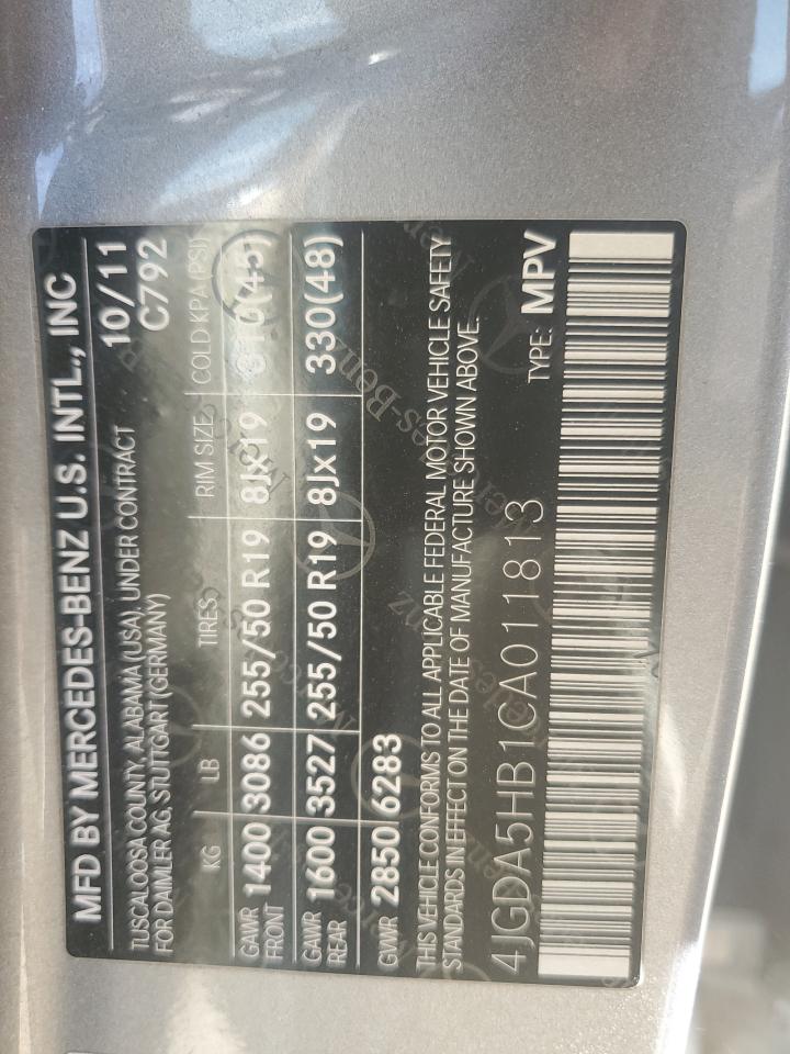 2012 Mercedes-benz Ml 350 4matic Gray vin: 4JGDA5HB1CA011813