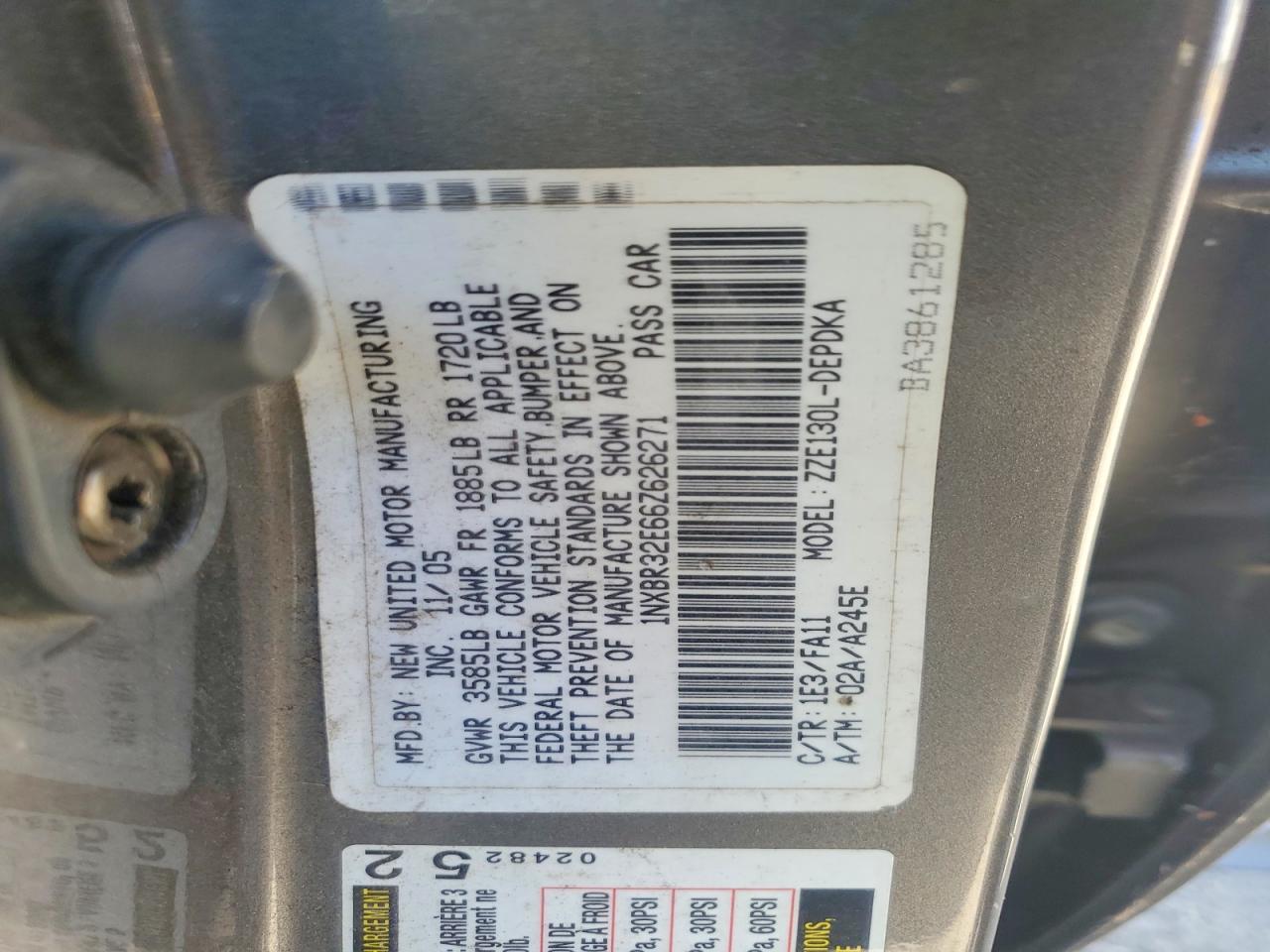 2006 Toyota Corolla Ce Gray vin: 1NXBR32E66Z626271